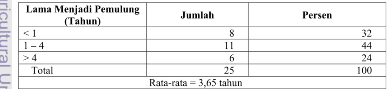 Tabel 9 Jumlah Pemulung Menurut Lamanya Menjadi Pemulung, Juli 2005  Lama Menjadi Pemulung 