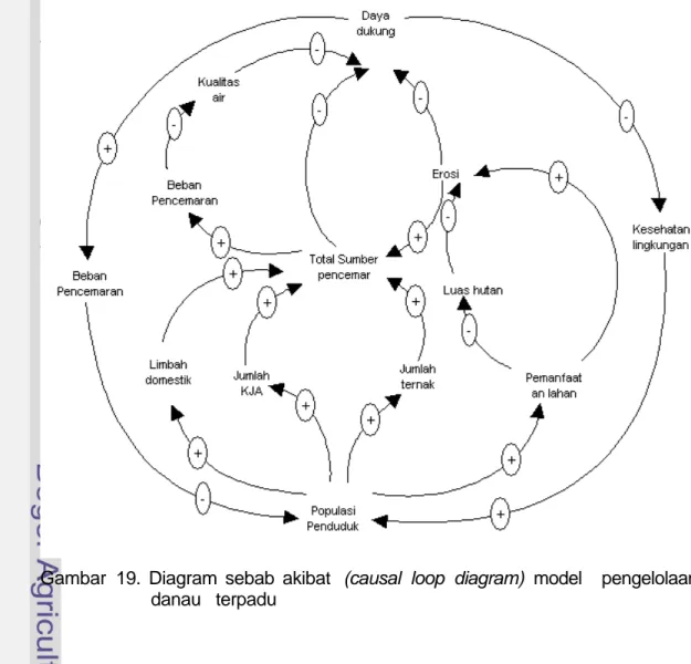 Gambar  19. Diagram sebab akibat  (causal loop diagram)  model  pengelolaan  danau   terpadu 