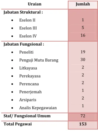 Tabel 1.1 Rincian Personil BBKK Menurut Jabatan 