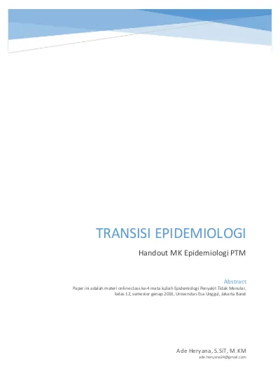 TRANSISI EPIDEMIOLOGI. Handout MK Epidemiologi PTM