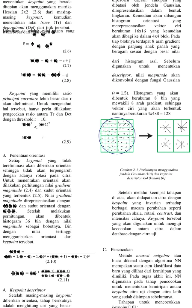 Gambar 2. 3 Perhitungan menggunakan  jendela Gaussian (kiri) dan keypoint 