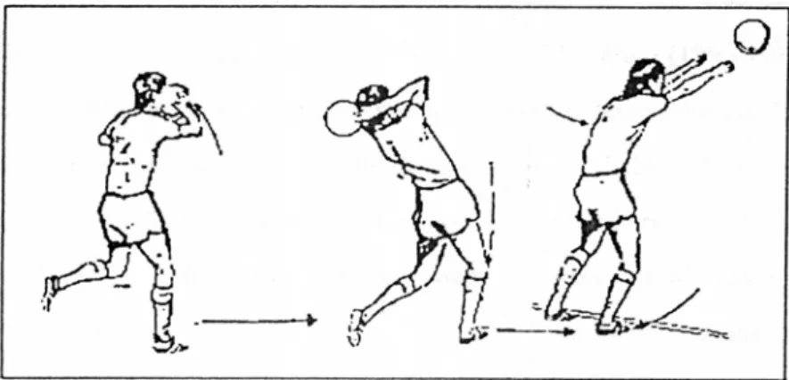 Gambar 4. Lemparan Bola Dengan Awalan  Sumber: Sucipto, dkk (2000:38) 
