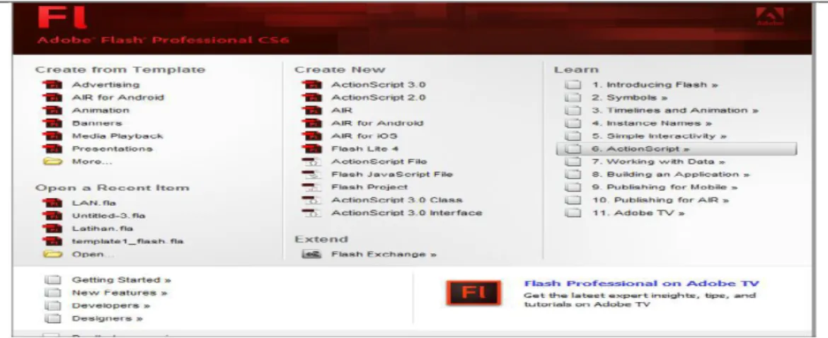 Gambar 2.10 Tampilan Start Page Adobe Flash Professional CS6 