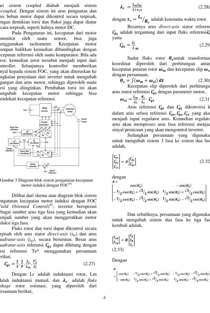 Gambar 3 Diagram blok sistem pengaturan kecepatan  motor induksi dengan FOC [9] 