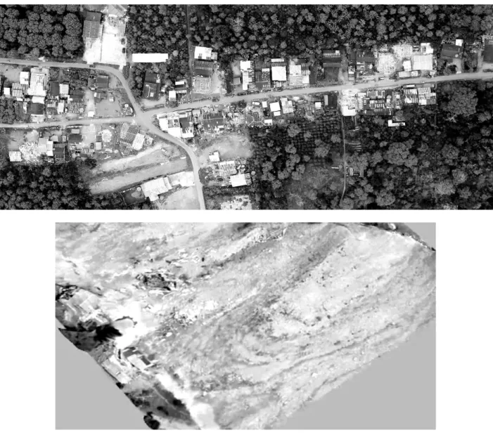 Gambar 3. Hasil perekaman dari udara sejumlah obyek Pasca Gempa di Aceh Tengah   dan model 3D kawasan yang logsor