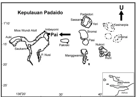 Gambar 1. Peta lokasi penelitian Ekhinodermata di Tanjung Pai, Padaido,  Biak Numfor  