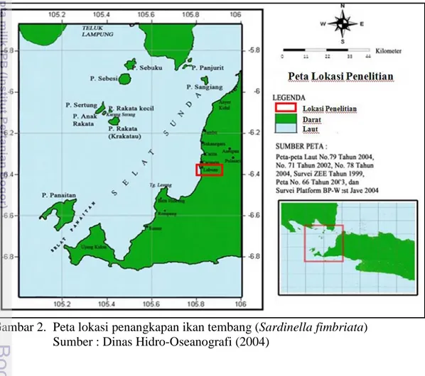 Gambar 2.  Peta lokasi penangkapan ikan tembang (Sardinella fimbriata)  Sumber : Dinas Hidro-Oseanografi (2004) 