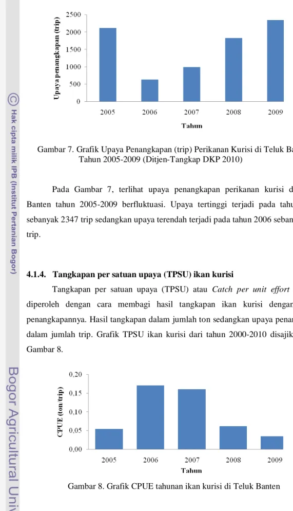 Gambar 7. Grafik Upaya Penangkapan (trip) Perikanan Kurisi di Teluk Banten      Tahun 2005-2009 (Ditjen-Tangkap DKP 2010) 