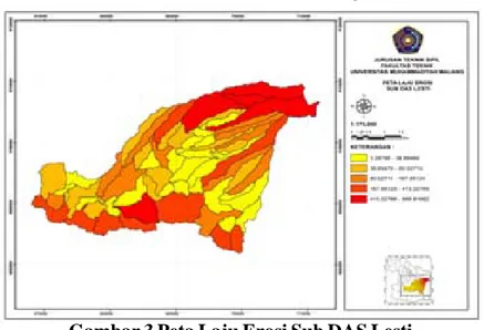 Tabel 10 Tingkat Bahaya Erosi Sub DAS Lesti Sub  Das  Luas Sub Das  (Ha)  Laju  Erosi 