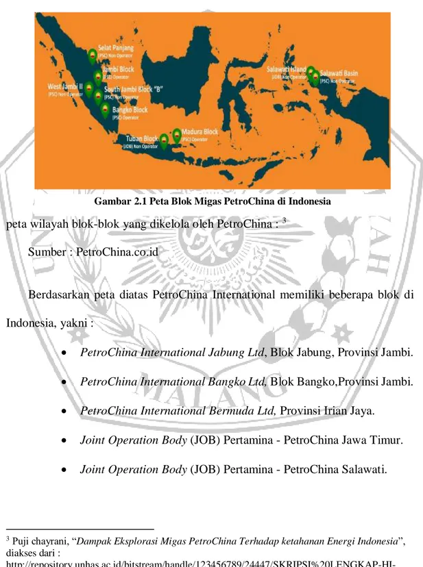 Gambar 2.1 Peta Blok Migas PetroChina di Indonesia 