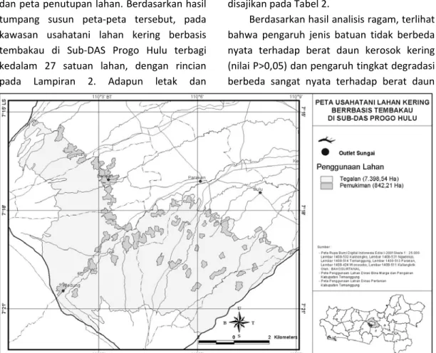 Gambar 2.   Peta kawasan usahatani lahan kering berbasis tembakau di Sub‐DAS Progo Hulu 