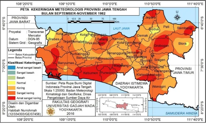 Gambar  3.  Peta  Kekeringan  Meteorologis  Provinsi  Jawa  Tengah  Bulan  September- September-November 1982 