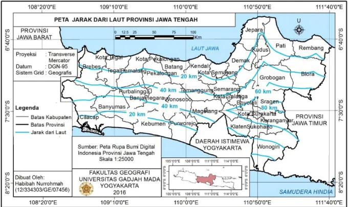 Gambar 6. Peta Jarak dari Laut Provinsi Jawa Tengah 