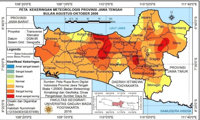 Gambar 8. Peta Kekeringan Meteorologis Provinsi Jawa Tengah Bulan Agustus-Oktober 2006 