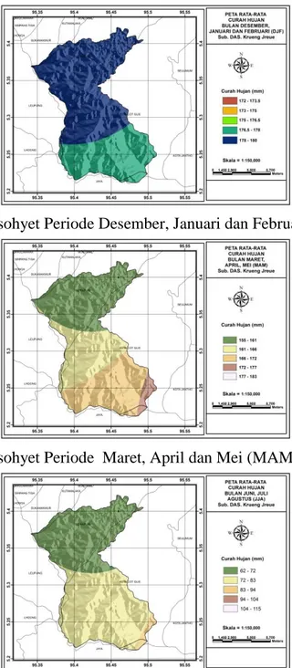 Gambar 1. Peta Kontur Isohyet Periode Desember, Januari dan Februari (DJF) 