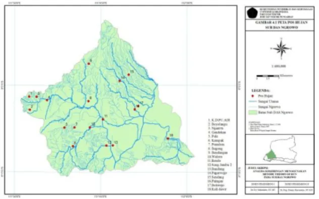 Gambar 3.1 Peta Lokasi Stasiun Hujan  di Sub DAS Ngrowo 