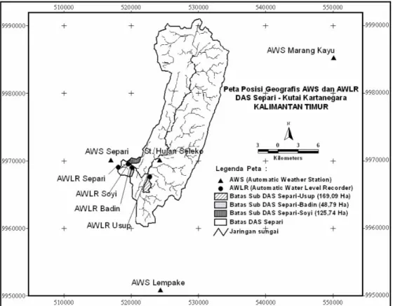 Figure 1.  Map of geographical position climate station (AWS) and automatic water level station (AWLR) in Separi watershed 