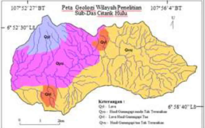 Gambar 3. Geologi Wilayah DTA Citarik Hulu (Silitonga, 1973 dimodifikasi)  Hasil  dan Pembahasan