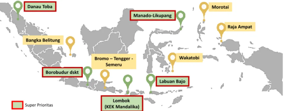 Gambar 4. Lokasi 10 Destinasi Pariwisata Prioritas Indonesia  Sumber: Sambodo, 2020 