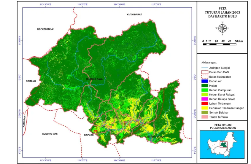 Gambar 9    Peta tutupan dan penggunaan lahan DAS Barito Hulu tahun 2003 