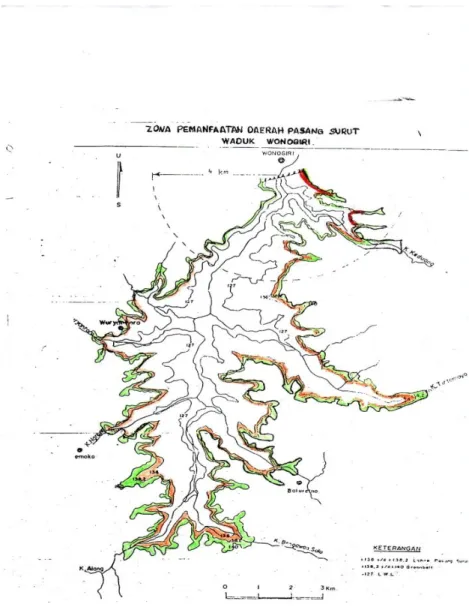 Gambar  1  Area  Perairan,  Area  Pasang  Surut  dan  Greenbelt  Bendungan  Serbaguna Wonogiri (Jasa Tirta