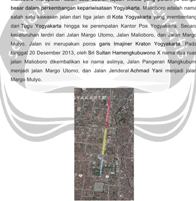 Gambar 1.1. Peta pembagian ruas jalan di kawasan Malioboro  Sumber : Analisa Pribadi  