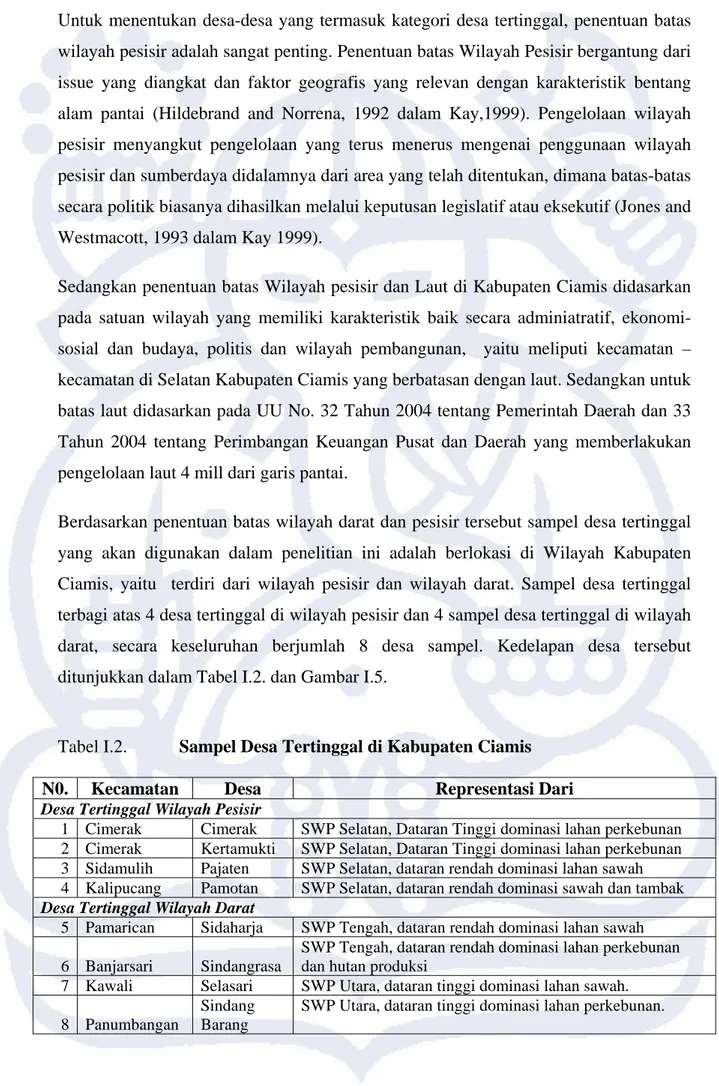 Tabel I.2.   Sampel Desa Tertinggal di Kabupaten Ciamis 