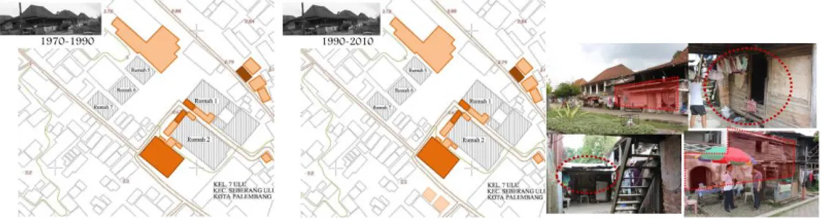 Gambar 4  Perkembangan proses asimilasi  ruang di Kampung Kapitan  (sumber: Dokumentasi penulis, 2015) 