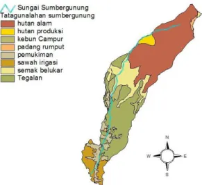 Gambar  2.  Peta  Tata  Guna  Lahan  Tahun  2003 di sekitar Sungai Sumbergunung. 