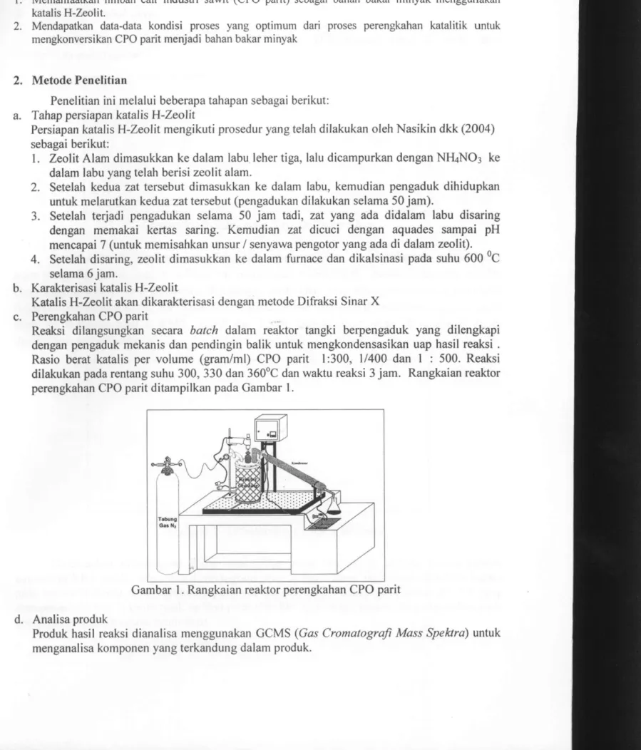 Gambar 1. Rangkaian reaktor perengkahan  C P O parit  d. Analisa produk 