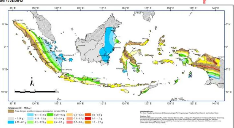 Gambar 2.2 Peta respons spektra percepatan 1 detik (S 1 ) di batuan dasar S B untuk probabilitas terlampaui 2% dalam 50 tahun berdasarkan SNI-03-1726-2012