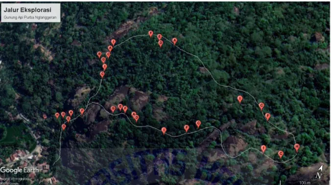Gambar 1. Jalur Eksplorasi Anggrek Spesies Gunung Api Purba Nglanggeran, Yogyakarta. A
