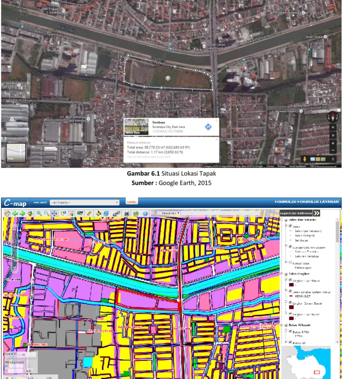 Gambar 6.2 Peta Peruntukan Lahan pada Tapak  Sumber : C-Map DInas Cipta Karya   dan Tata Ruang Kota Surabaya  2010-2030 (2016) 