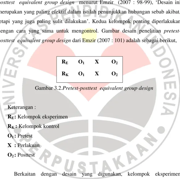 Gambar 3.2.Pretest-posttest  equivalent group design 