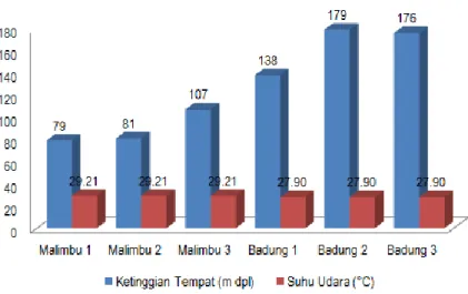 Gambar 2. Hasil Pengukuran Ketinggian Tempat dan Suhu Udara di Malimbu dan Badung  Figure 2