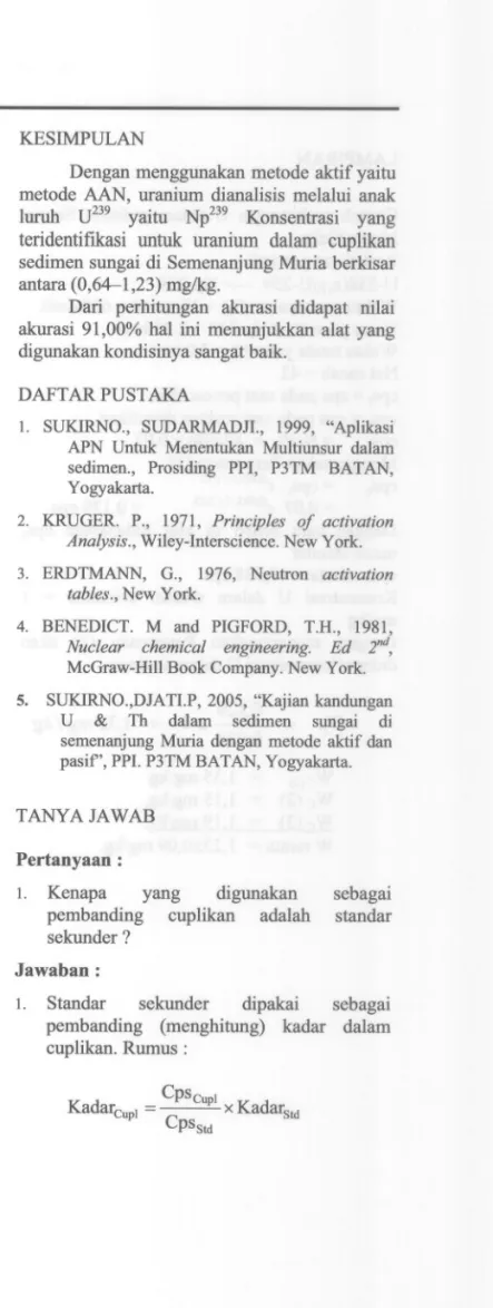 Tabel 3. Akurasi Metode AAN Dengan Menggunakan NBS Kode SRM 1645 River