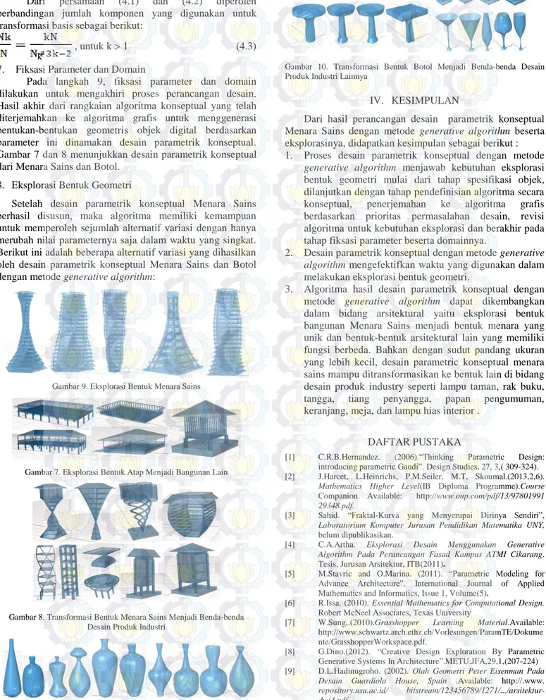 Gambar 7 dan 8 menunjukkan desain parametrik konseptual  dari Menara Sains dan Botol.  