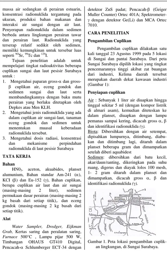 Gambar 1. Peta lokasi pengambilan cuplik- cuplik-an lingkungcuplik-an, di Sungai Surabaya