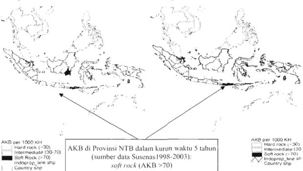 Gambar  2a.  AKB  di  Indonesia  me-  Gambar  2b.  AKB  di  Indonesia  me-  nurut provinsi, Susenas 1998  nurut provinsi,  Susenas 2003 