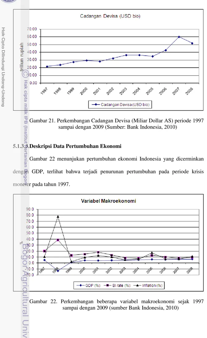 Gambar 21. Perkembangan Cadangan Devisa (Miliar Dollar AS) periode 1997  sampai dengan 2009 (Sumber: Bank Indonesia, 2010) 