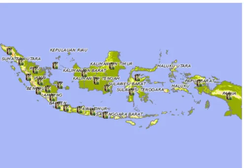 Gambar 1.  Peta penyebaran tanaman karet di IndonesiaWarta Perkaretan 2012, 31(2), 75 - 84