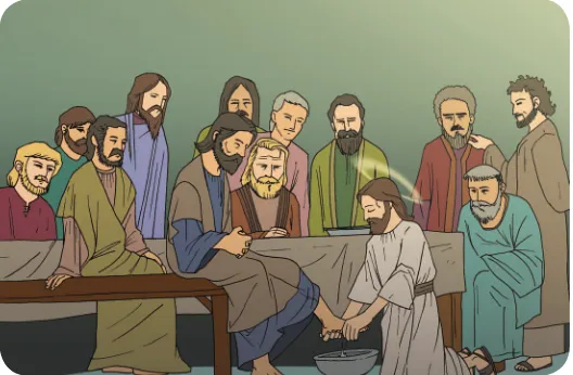 Gambar 11 Yesus membasuh kaki murid-murid-Nya sebagai simbol pelayanan dan kerendahan hati.
