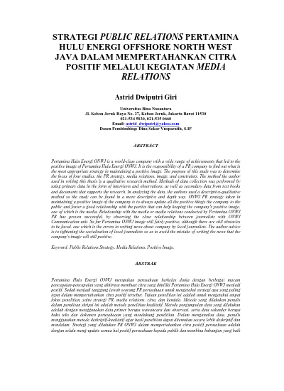 STRATEGI PUBLIC RELATIONS PERTAMINA HULU ENERGI OFFSHORE NORTH WEST ...
