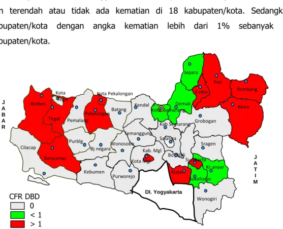 Gambar 3.17 Peta CFR DBD kabupaten/kota di Provinsi Jawa Tengah Tahun 2008–2011 