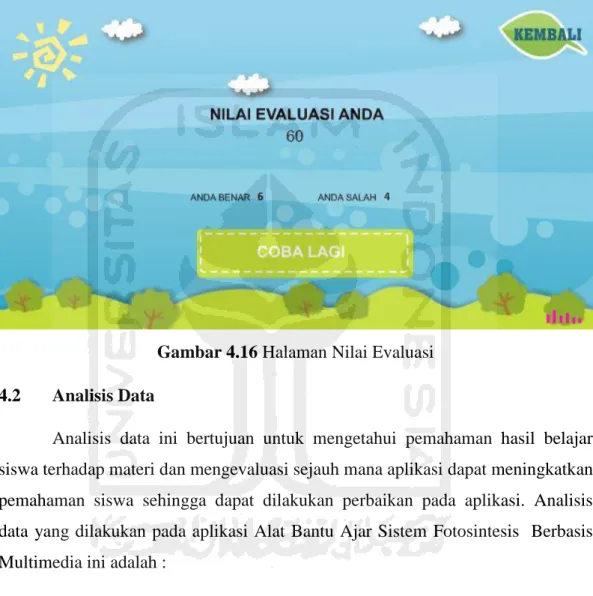 Gambar 4.16 Halaman Nilai Evaluasi  4.2  Analisis Data 