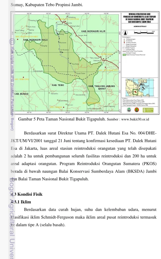 Gambar 5 Peta Taman Nasional Bukit Tigapuluh.  Sumber : www.bukit30.or.id 