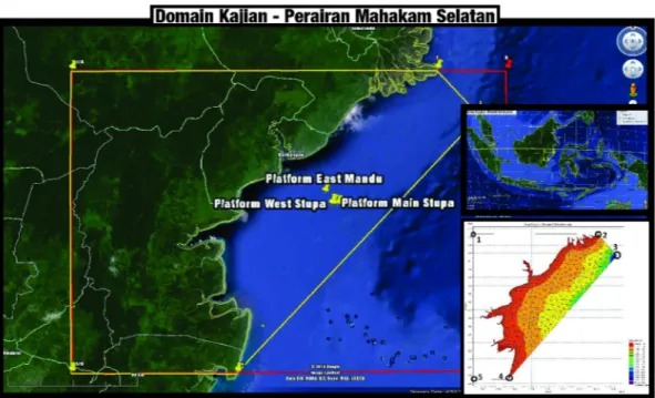Gambar 1.1 Peta lokasi platform sumur gas di Mahakam Selatan  (sumber: Google Earth 7.1