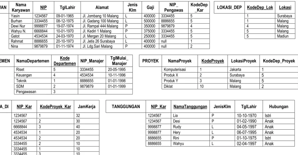 Gambar 4.3.  Contoh instance basis data PERUSAHAAN. 