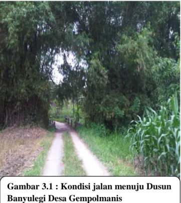 Gambar 3.1 : Kondisi jalan menuju Dusun  Banyulegi Desa Gempolmanis 