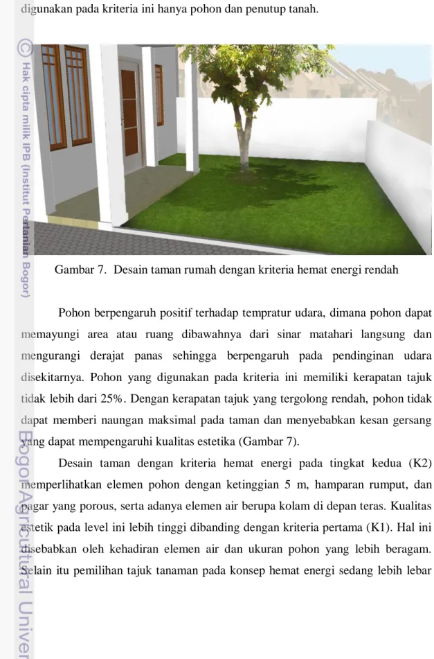 Gambar 7.  Desain taman rumah dengan kriteria hemat energi rendah 